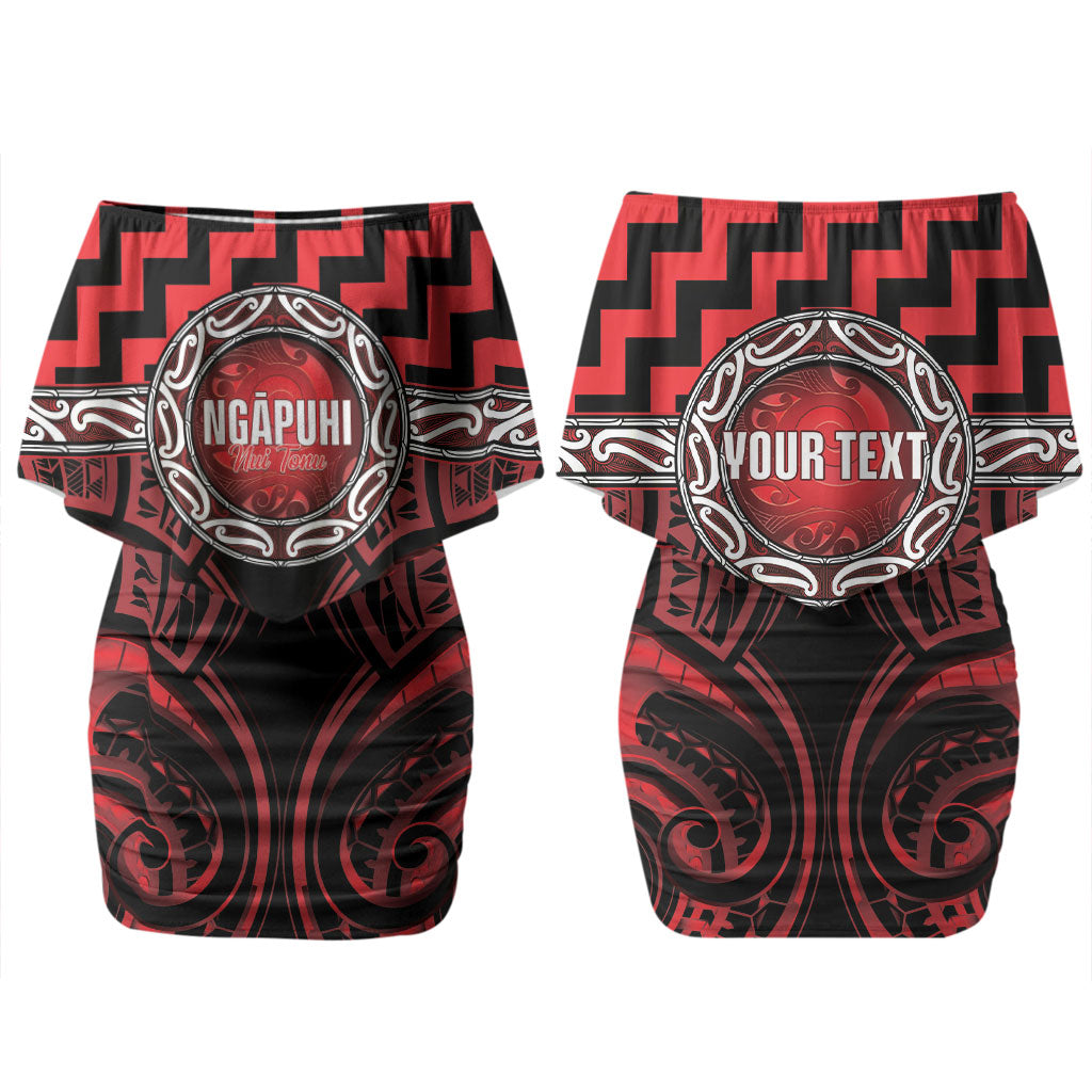 Aotearoa Ngapuhi Personalised Family Matching Off Shoulder Short Dress and Hawaiian Shirt Maori Iwi Poutama Puhoro Tattoo