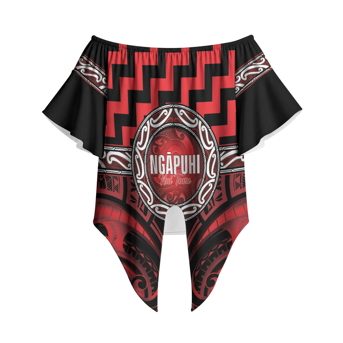 Aotearoa Ngapuhi Personalised Off Shoulder Wrap Waist Top Maori Iwi Poutama Puhoro Tattoo