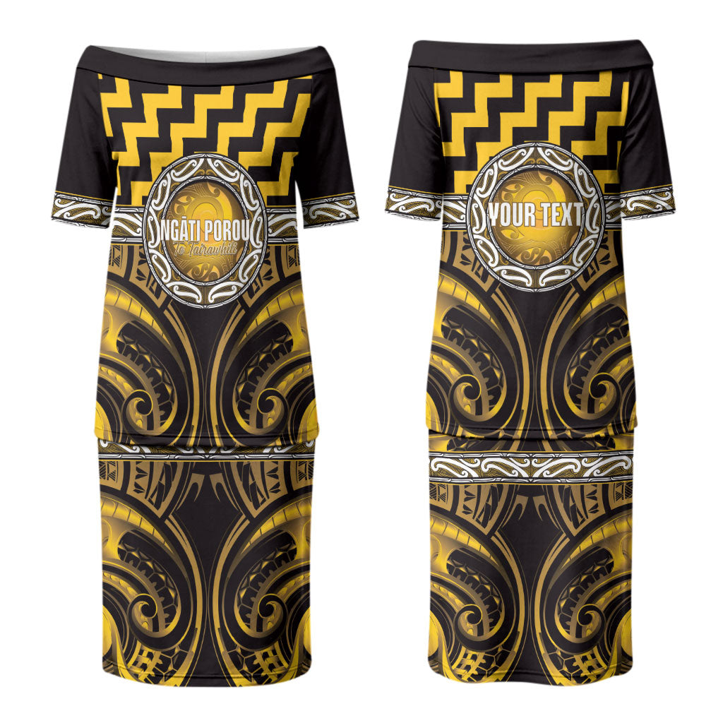 Aotearoa Ngati Porou Personalised Couples Matching Puletasi and Long Sleeve Button Shirt Maori Iwi Poutama Puhoro Tattoo