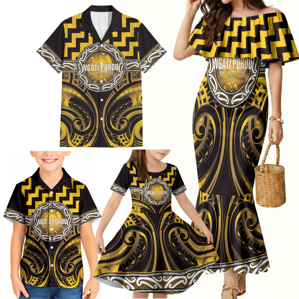 Aotearoa Ngati Porou Personalised Family Matching Mermaid Dress and Hawaiian Shirt Maori Iwi Poutama Puhoro Tattoo LT14 - Polynesian Pride