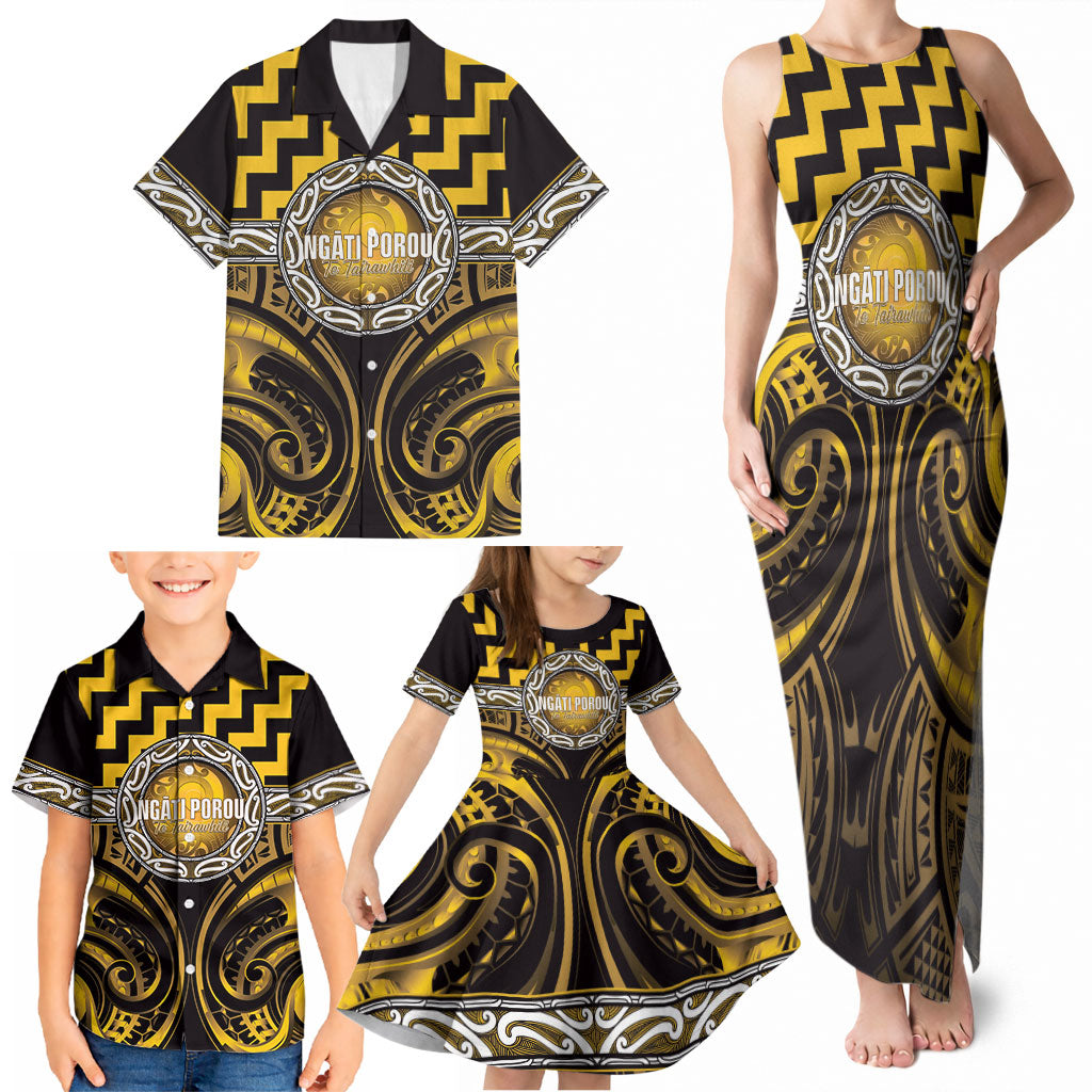 Aotearoa Ngati Porou Personalised Family Matching Tank Maxi Dress and Hawaiian Shirt Maori Iwi Poutama Puhoro Tattoo LT14 - Polynesian Pride