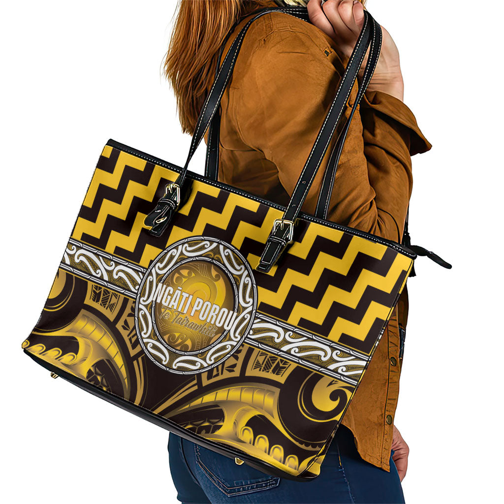 Aotearoa Ngati Porou Leather Tote Bag Maori Iwi Poutama Puhoro Tattoo