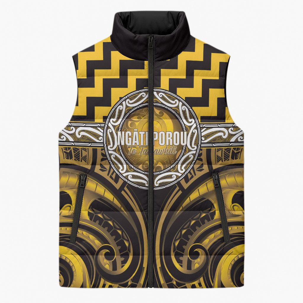 Aotearoa Ngati Porou Personalised Sleeveless Puffer Jacket Maori Iwi Poutama Puhoro Tattoo