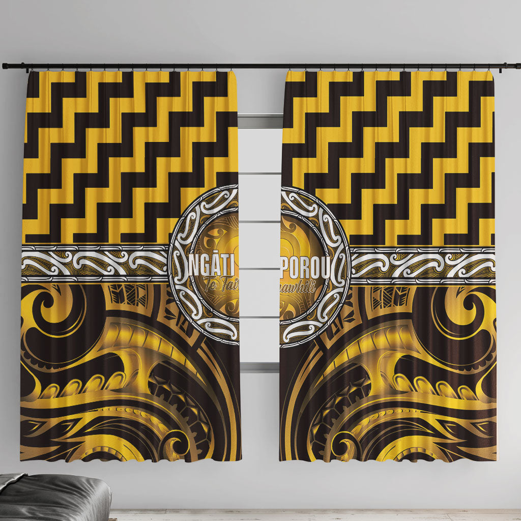 Aotearoa Ngati Porou Window Curtain Maori Iwi Poutama Puhoro Tattoo LT14 With Hooks Yellow - Polynesian Pride