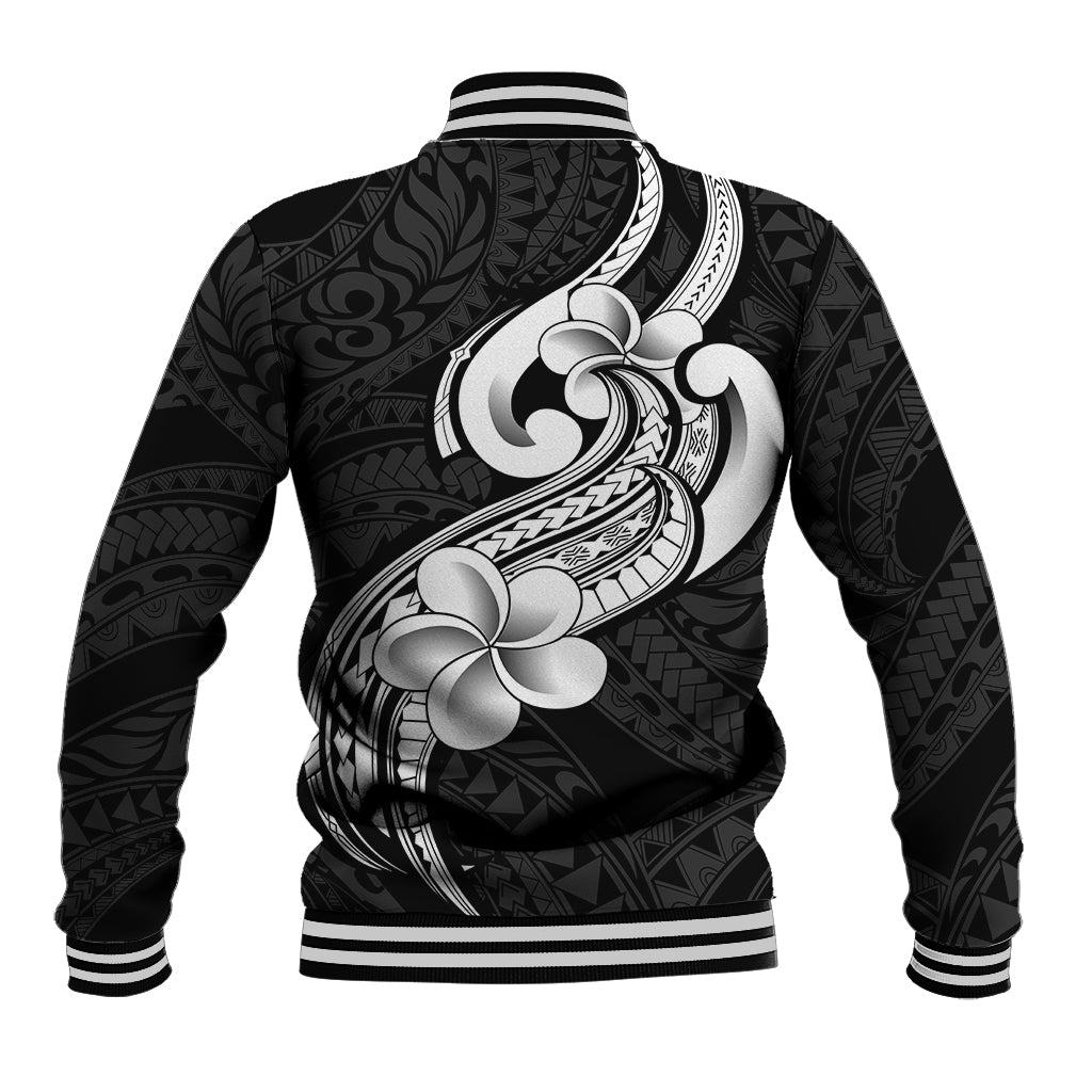 Polynesia Baseball Jacket Plumeria With Tribal Pattern Black Vibes LT14 - Polynesian Pride