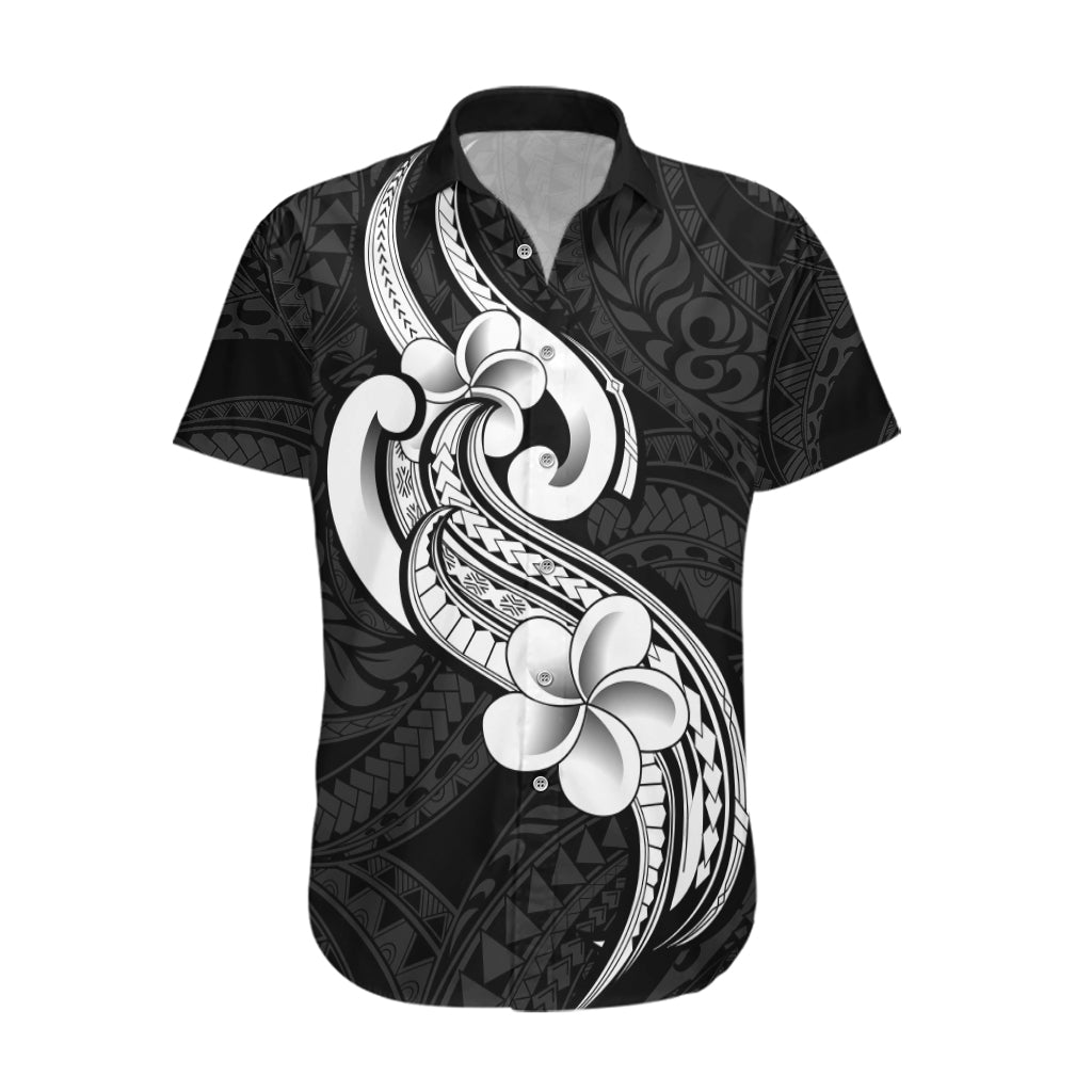 Polynesia Hawaiian Shirt Plumeria With Tribal Pattern Black Vibes LT14 Black - Polynesian Pride