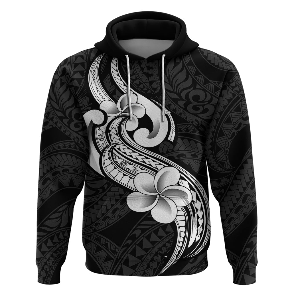 Polynesia Hoodie Plumeria With Tribal Pattern Black Vibes LT14 Black - Polynesian Pride