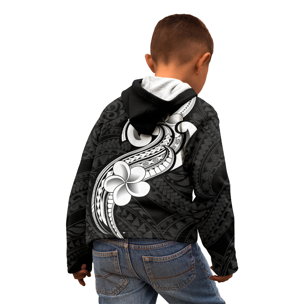 Polynesia Kid Hoodie Plumeria With Tribal Pattern Black Vibes LT14 - Polynesian Pride