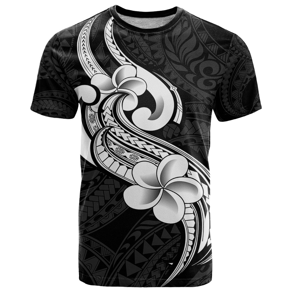 Polynesia T Shirt Plumeria With Tribal Pattern Black Vibes LT14 Black - Polynesian Pride