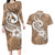 Polynesia Couples Matching Long Sleeve Bodycon Dress and Hawaiian Shirt Plumeria With Tribal Pattern Brown Pastel Vibes LT14 Brown - Polynesian Pride