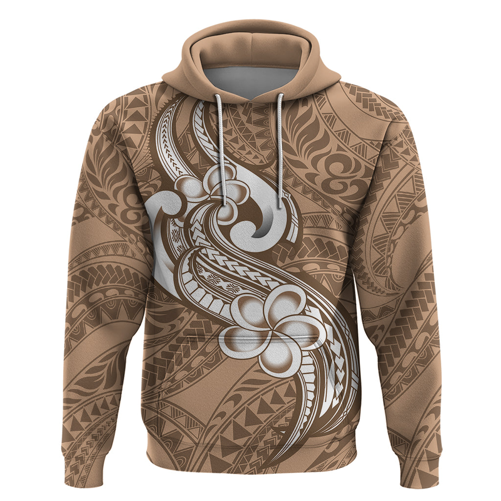 Polynesia Hoodie Plumeria With Tribal Pattern Brown Pastel Vibes LT14 Brown - Polynesian Pride