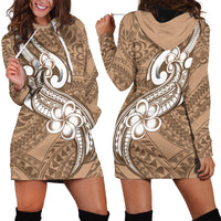 Polynesia Hoodie Dress Plumeria With Tribal Pattern Brown Pastel Vibes LT14 - Polynesian Pride
