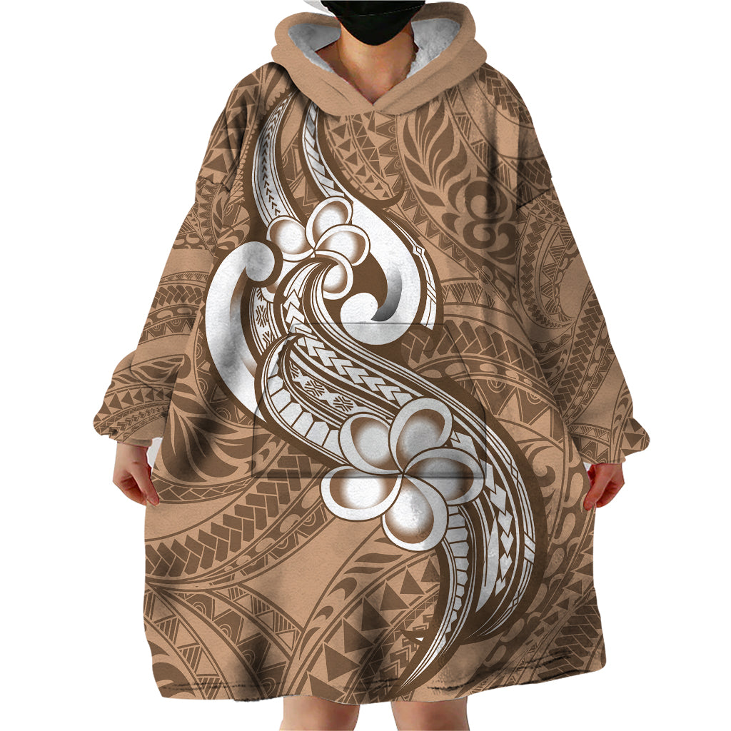 Polynesia Wearable Blanket Hoodie Plumeria With Tribal Pattern Brown Pastel Vibes LT14 - Polynesian Pride