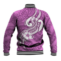 Polynesia Baseball Jacket Plumeria With Tribal Pattern Pink Pastel Vibes LT14 - Polynesian Pride