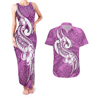 Polynesia Couples Matching Tank Maxi Dress and Hawaiian Shirt Plumeria With Tribal Pattern Pink Pastel Vibes LT14 Pink - Polynesian Pride