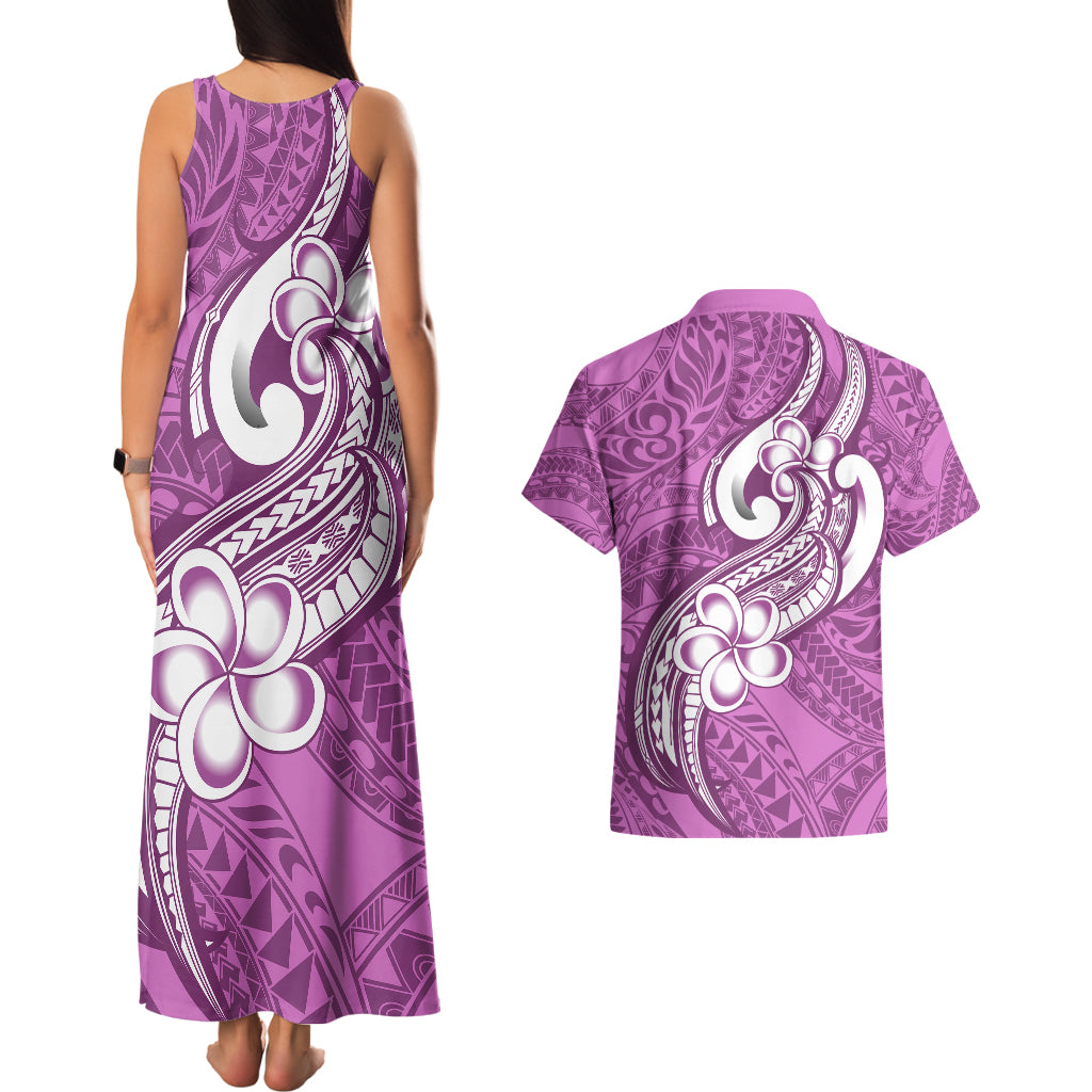 Polynesia Couples Matching Tank Maxi Dress and Hawaiian Shirt Plumeria With Tribal Pattern Pink Pastel Vibes LT14 - Polynesian Pride