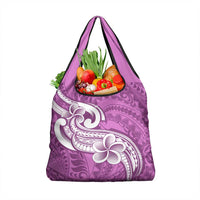 Polynesia Grocery Bag Plumeria With Tribal Pattern Pink Pastel
