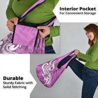 Polynesia Grocery Bag Plumeria With Tribal Pattern Pink Pastel