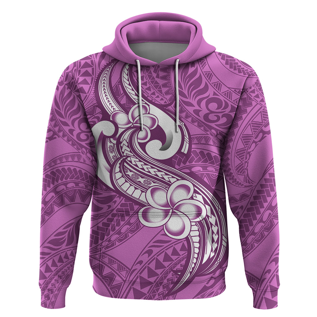 Polynesia Hoodie Plumeria With Tribal Pattern Pink Pastel Vibes LT14 Pink - Polynesian Pride