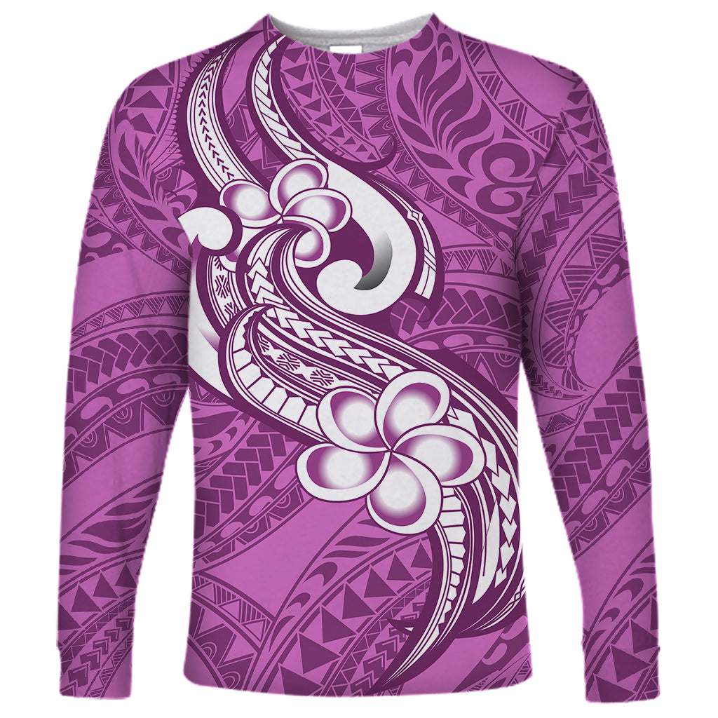 Polynesia Long Sleeve Shirt Plumeria With Tribal Pattern Pink Pastel Vibes LT14 Unisex Pink - Polynesian Pride