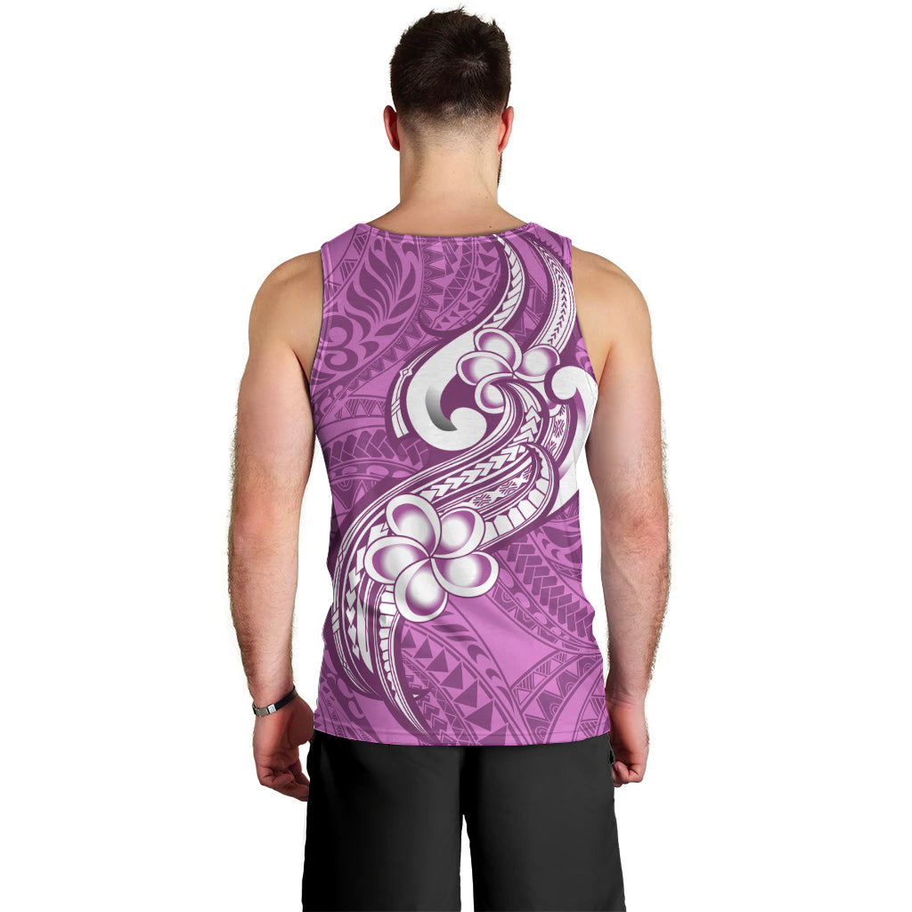 Polynesia Men Tank Top Plumeria With Tribal Pattern Pink Pastel Vibes LT14 - Polynesian Pride