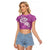 Polynesia Raglan Cropped T Shirt Plumeria With Tribal Pattern Pink Pastel Vibes LT14 Female Pink - Polynesian Pride