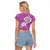 Polynesia Raglan Cropped T Shirt Plumeria With Tribal Pattern Pink Pastel Vibes LT14 - Polynesian Pride
