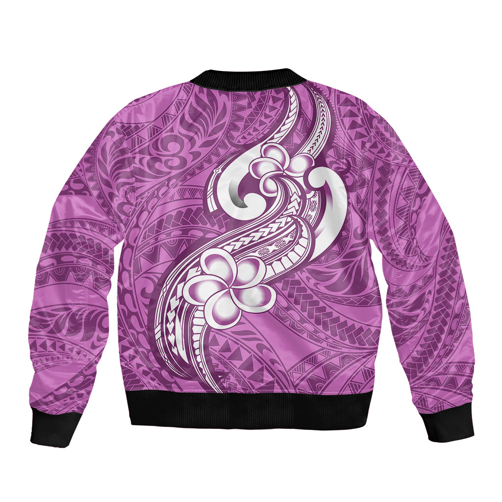 Polynesia Sleeve Zip Bomber Jacket Plumeria With Tribal Pattern Pink Pastel Vibes LT14 - Polynesian Pride