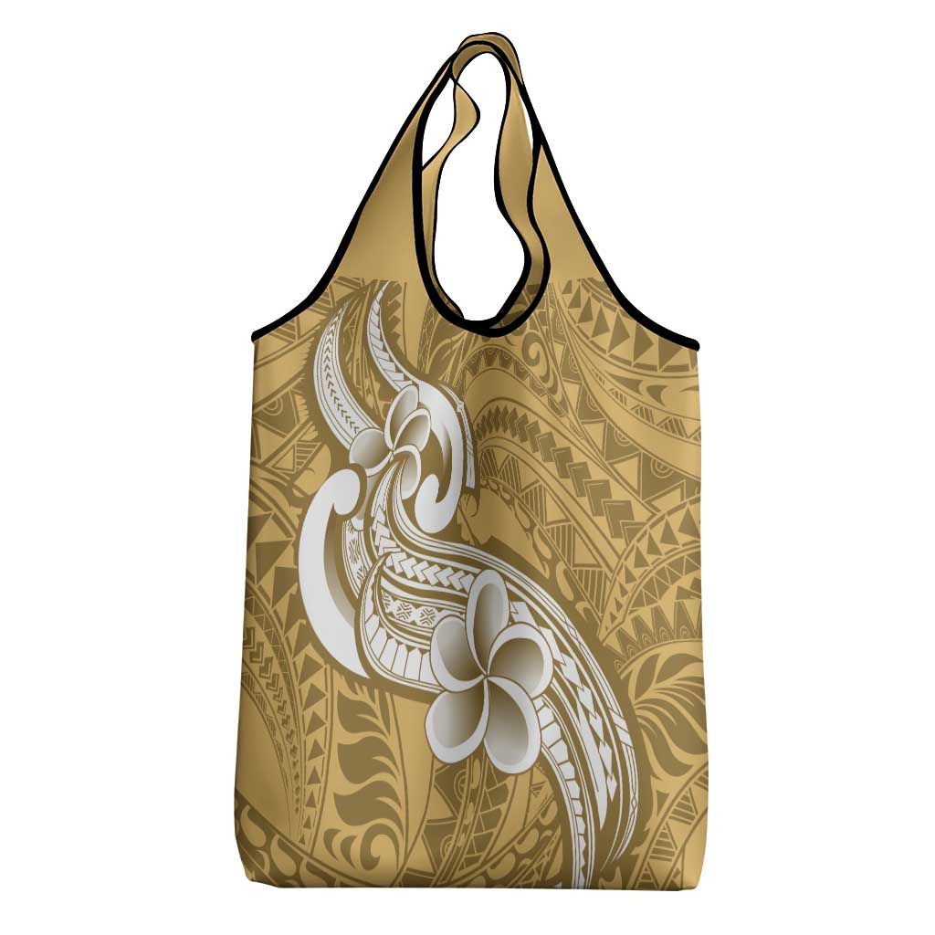 Polynesia Grocery Bag Plumeria With Tribal Pattern Yellow Pastel