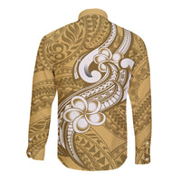 Polynesia Long Sleeve Button Shirt Plumeria With Tribal Pattern Yellow Pastel Vibes LT14 - Polynesian Pride