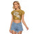 Polynesia Raglan Cropped T Shirt Plumeria With Tribal Pattern Yellow Pastel Vibes LT14 Female Yellow - Polynesian Pride