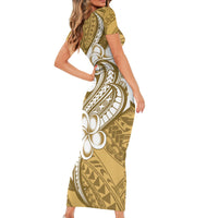 Polynesia Short Sleeve Bodycon Dress Plumeria With Tribal Pattern Yellow Pastel Vibes LT14 - Polynesian Pride