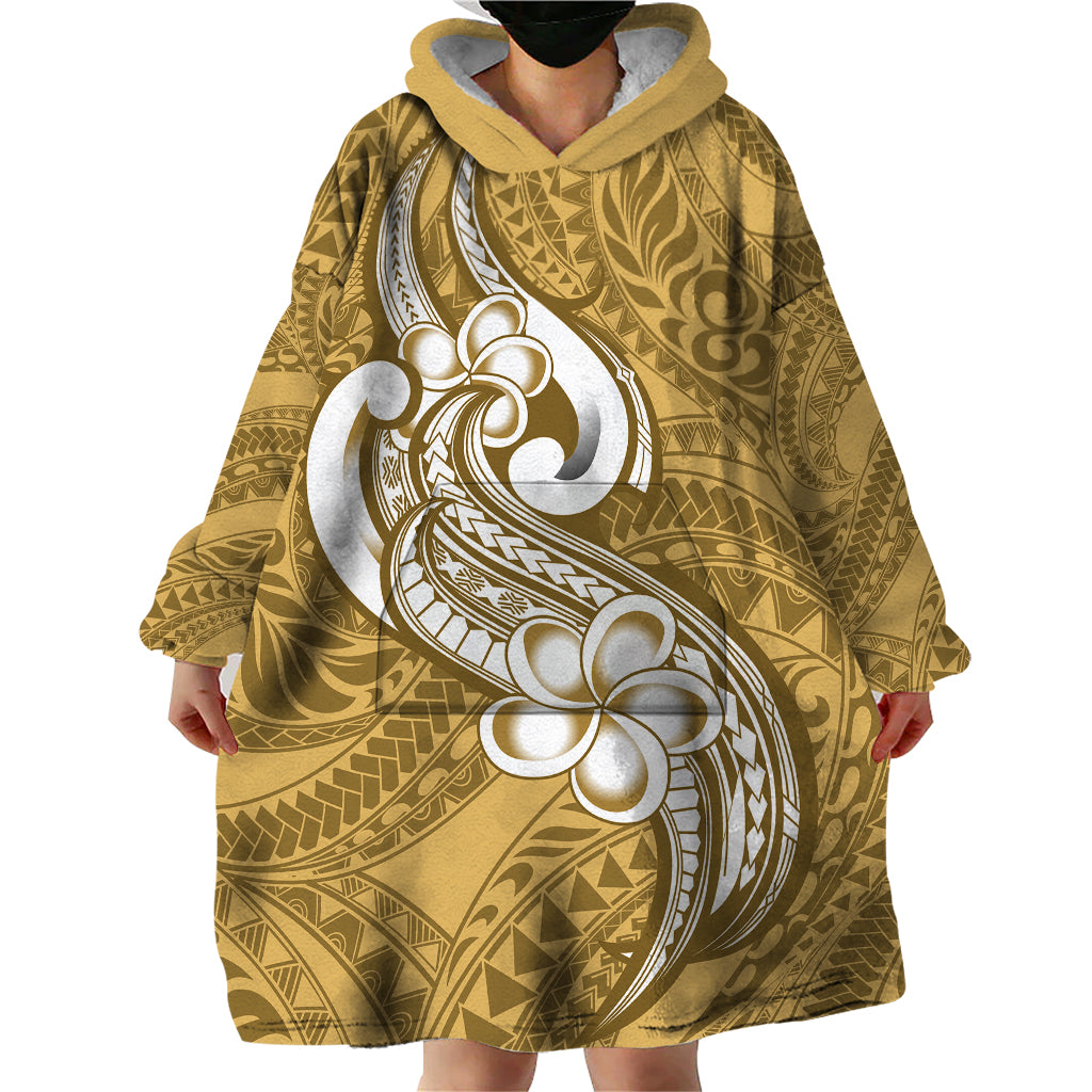 Polynesia Wearable Blanket Hoodie Plumeria With Tribal Pattern Yellow Pastel Vibes LT14 - Polynesian Pride