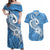 Polynesia Couples Matching Off Shoulder Maxi Dress and Hawaiian Shirt Plumeria With Tribal Pattern Blue Pastel Vibes LT14 Blue - Polynesian Pride