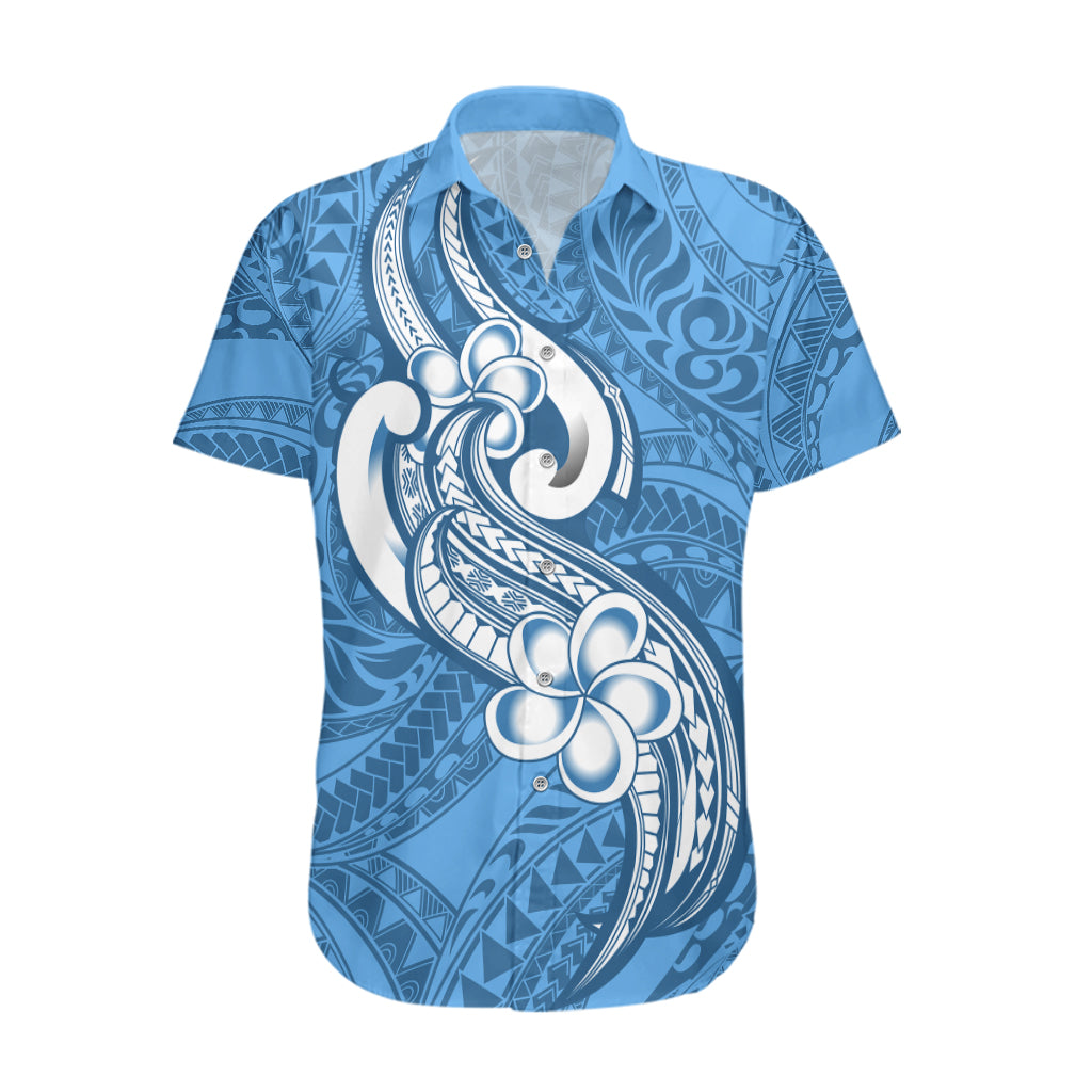 Polynesia Hawaiian Shirt Plumeria With Tribal Pattern Blue Pastel Vibes LT14 Blue - Polynesian Pride