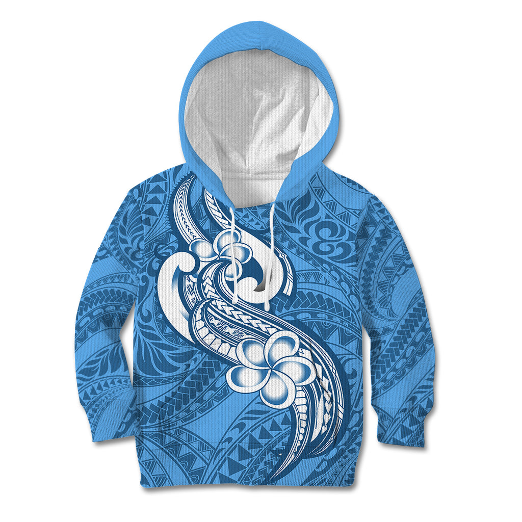 Polynesia Kid Hoodie Plumeria With Tribal Pattern Blue Pastel Vibes LT14 Hoodie Blue - Polynesian Pride