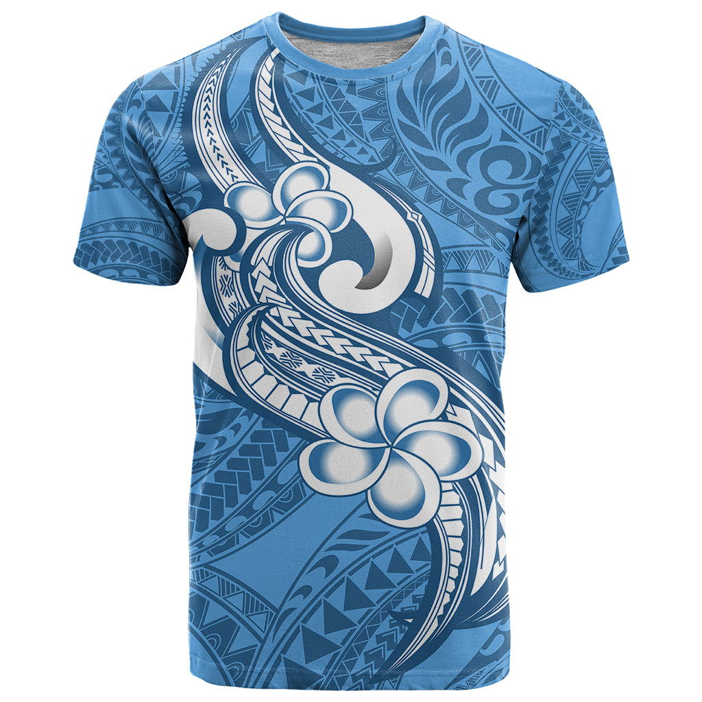 Polynesia T Shirt Plumeria With Tribal Pattern Blue Pastel Vibes LT14 Blue - Polynesian Pride
