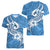 Polynesia Women V Neck T Shirt Plumeria With Tribal Pattern Blue Pastel Vibes LT14 - Polynesian Pride