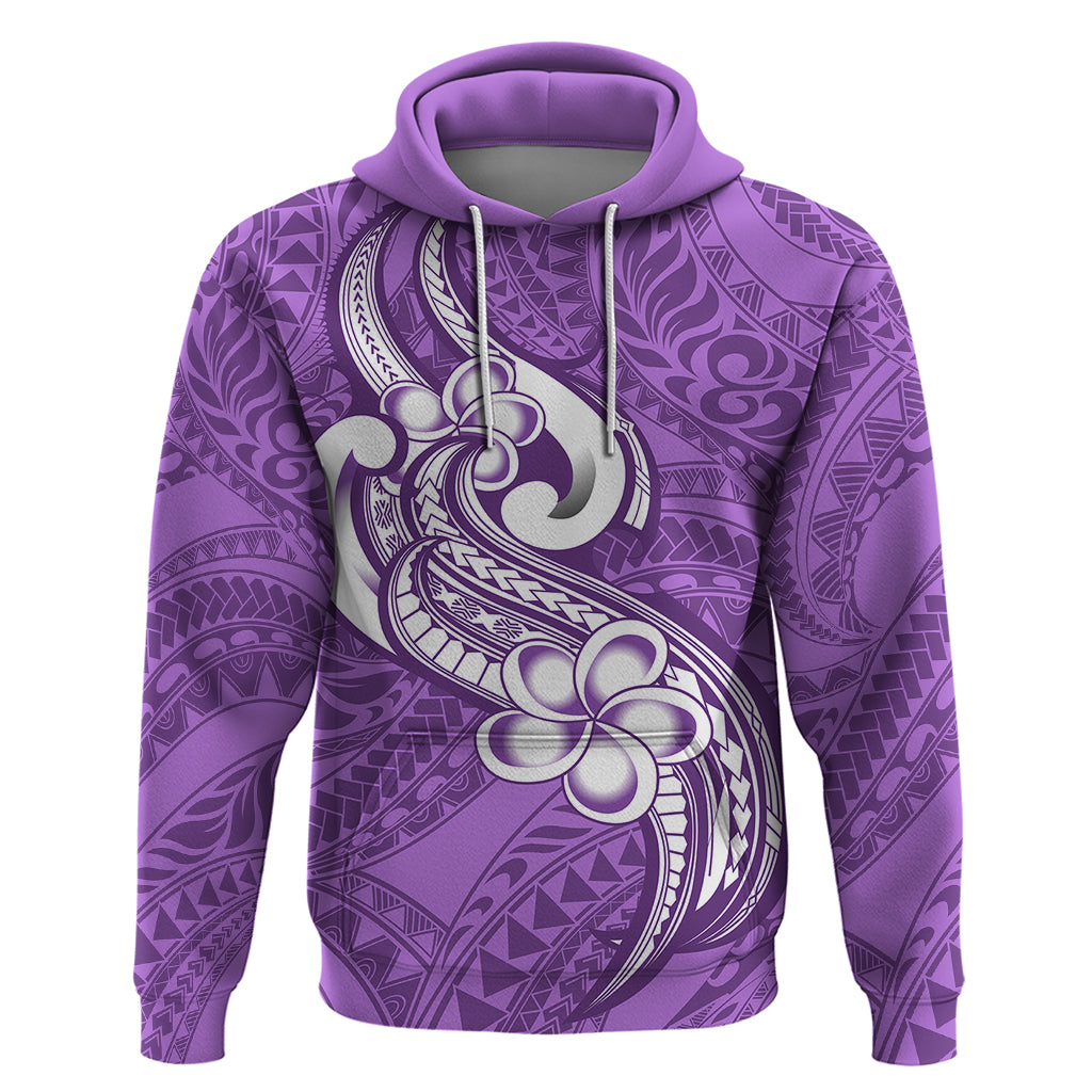 Polynesia Hoodie Plumeria With Tribal Pattern Purple Pastel Vibes LT14 Purple - Polynesian Pride