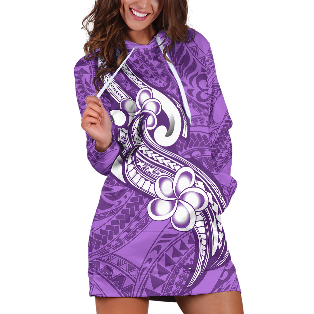 Polynesia Hoodie Dress Plumeria With Tribal Pattern Purple Pastel Vibes LT14 Purple - Polynesian Pride