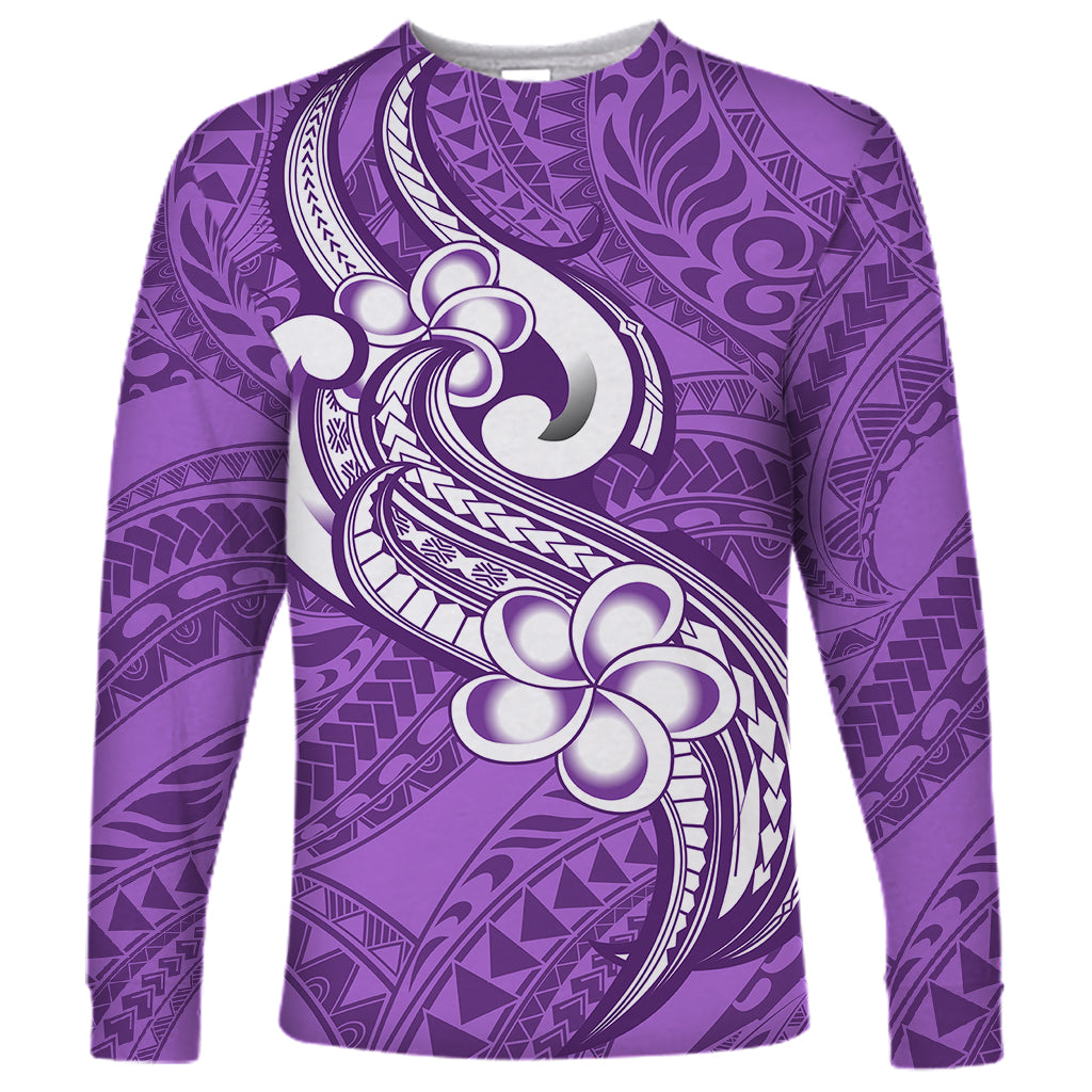 Polynesia Long Sleeve Shirt Plumeria With Tribal Pattern Purple Pastel Vibes LT14 Unisex Purple - Polynesian Pride