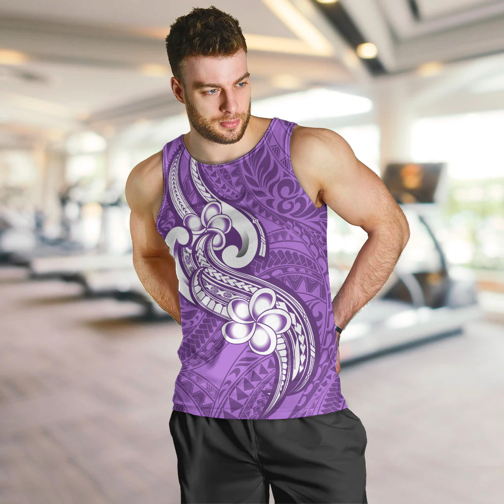 Polynesia Men Tank Top Plumeria With Tribal Pattern Purple Pastel Vibes LT14 - Polynesian Pride