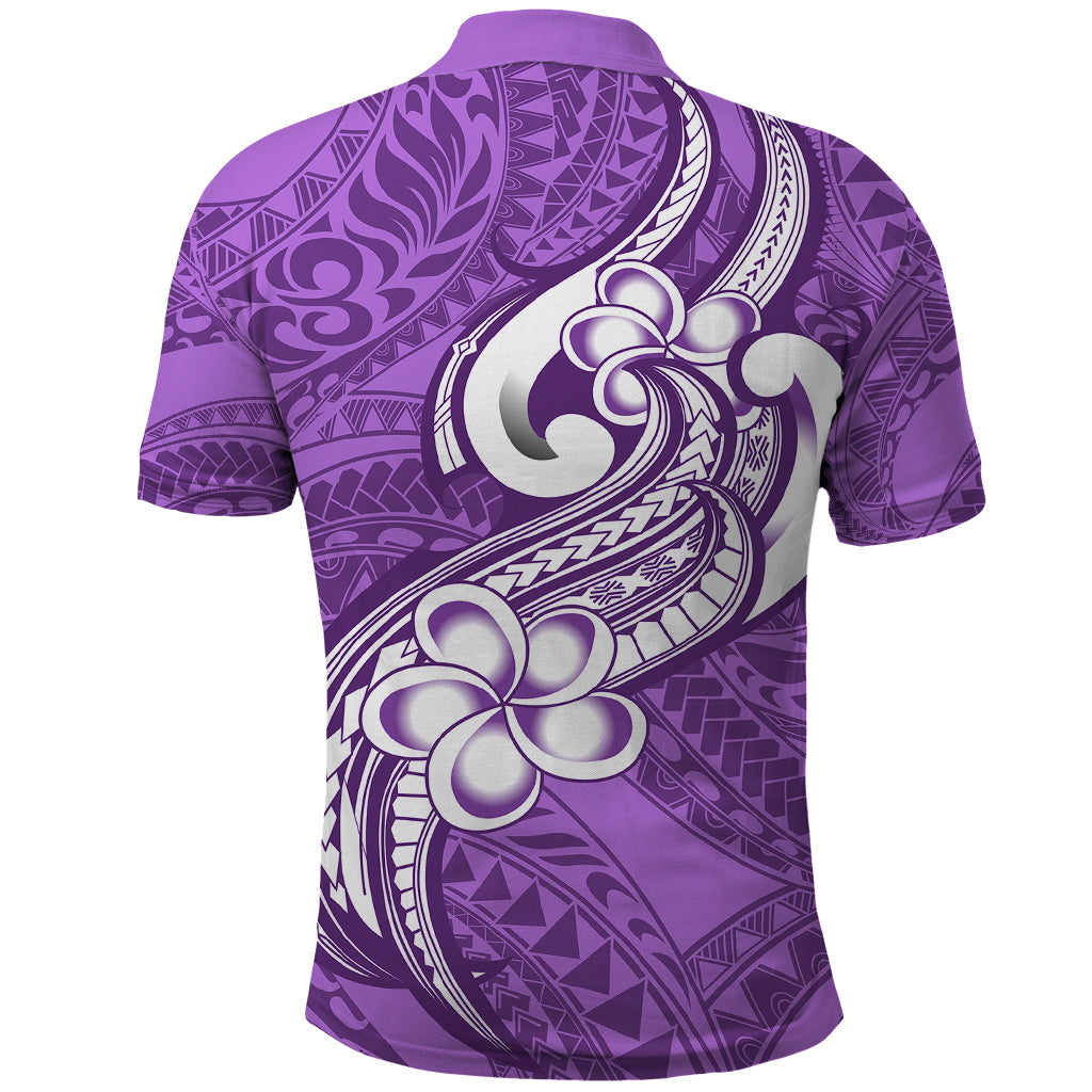 Polynesia Polo Shirt Plumeria With Tribal Pattern Purple Pastel Vibes LT14 - Polynesian Pride