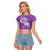 Polynesia Raglan Cropped T Shirt Plumeria With Tribal Pattern Purple Pastel Vibes LT14 Female Purple - Polynesian Pride