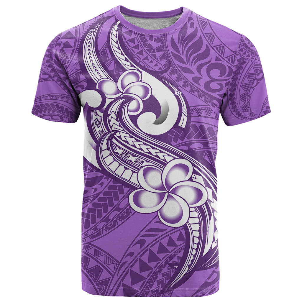 Polynesia T Shirt Plumeria With Tribal Pattern Purple Pastel Vibes LT14 Purple - Polynesian Pride