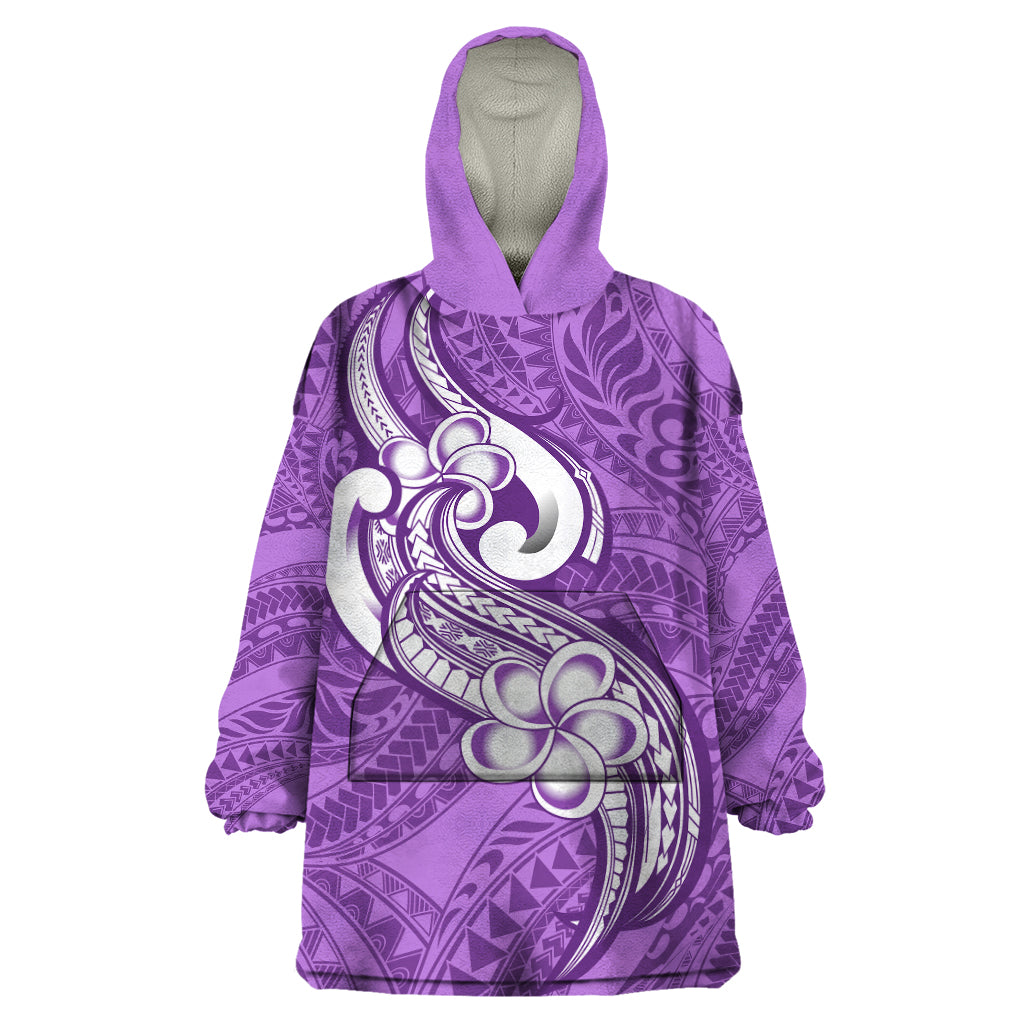 Polynesia Wearable Blanket Hoodie Plumeria With Tribal Pattern Purple Pastel Vibes LT14 One Size Purple - Polynesian Pride