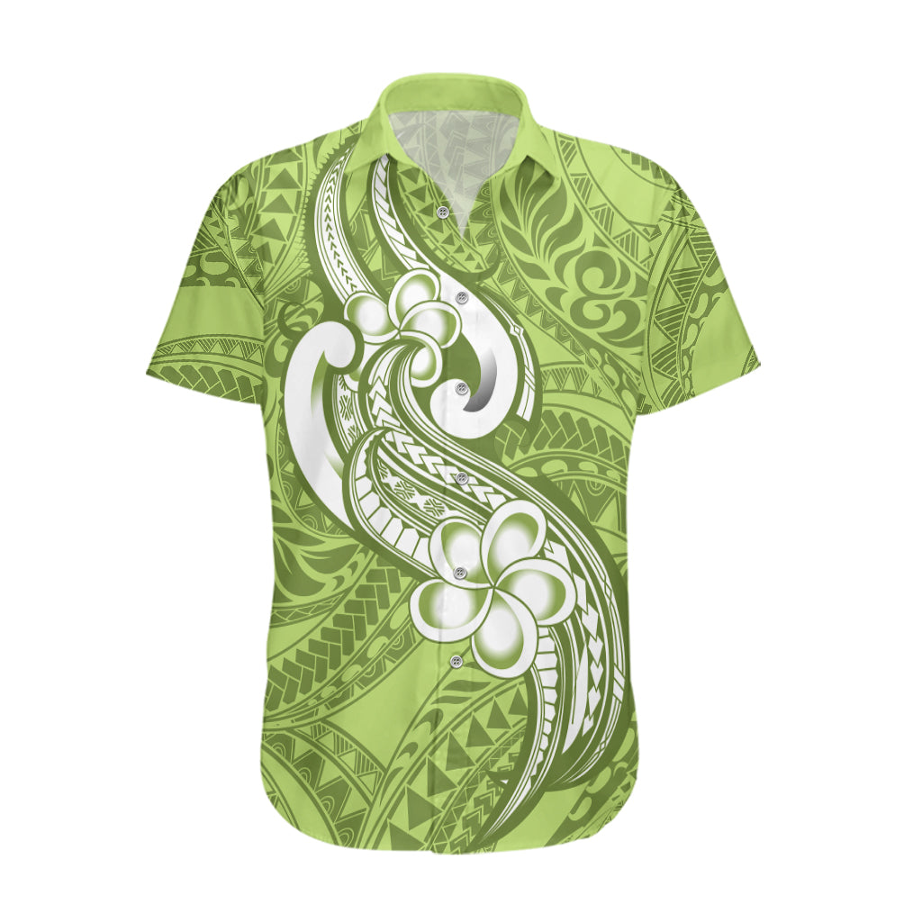 Polynesia Hawaiian Shirt Plumeria With Tribal Pattern Green Pastel Vibes LT14 Green - Polynesian Pride