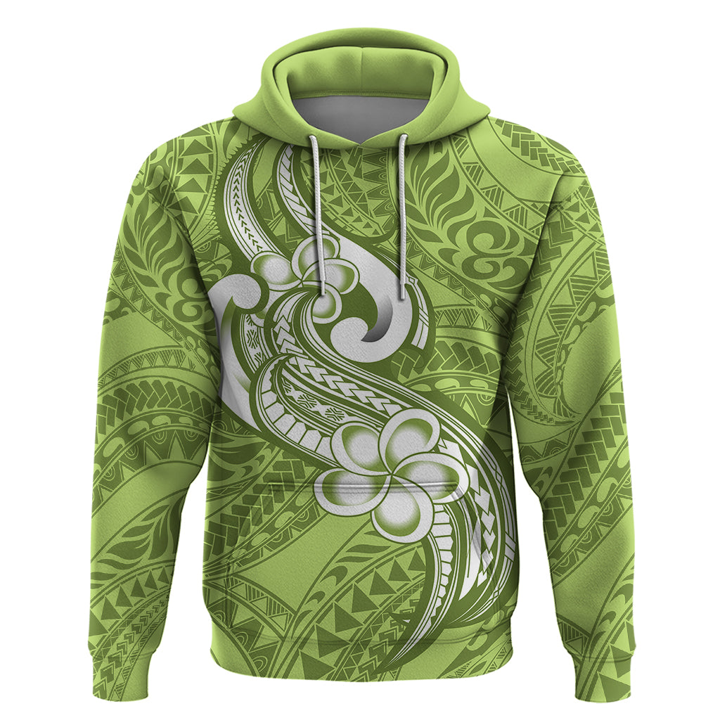 Polynesia Hoodie Plumeria With Tribal Pattern Green Pastel Vibes LT14 Green - Polynesian Pride