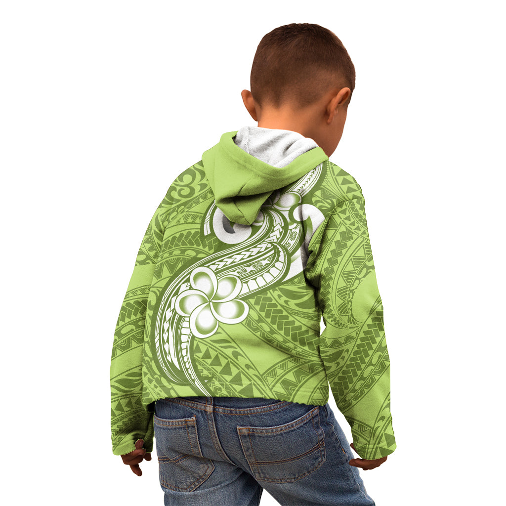 Polynesia Kid Hoodie Plumeria With Tribal Pattern Green Pastel Vibes LT14 - Polynesian Pride