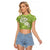 Polynesia Raglan Cropped T Shirt Plumeria With Tribal Pattern Green Pastel Vibes LT14 Female Green - Polynesian Pride
